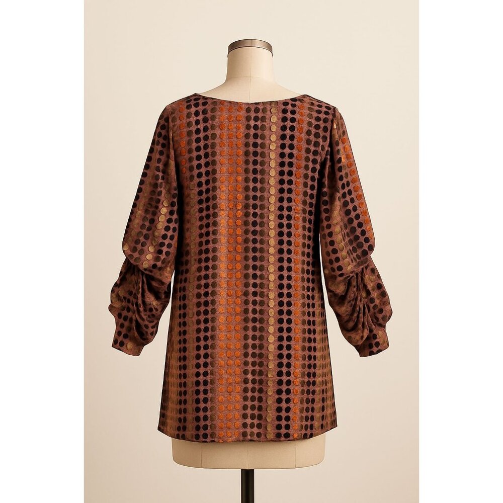 LaRok Silk Blend Tunic Dress Velvet Dot Ruched Sheer Sleeve Boho Chic Size Small - Picture 5 of 10